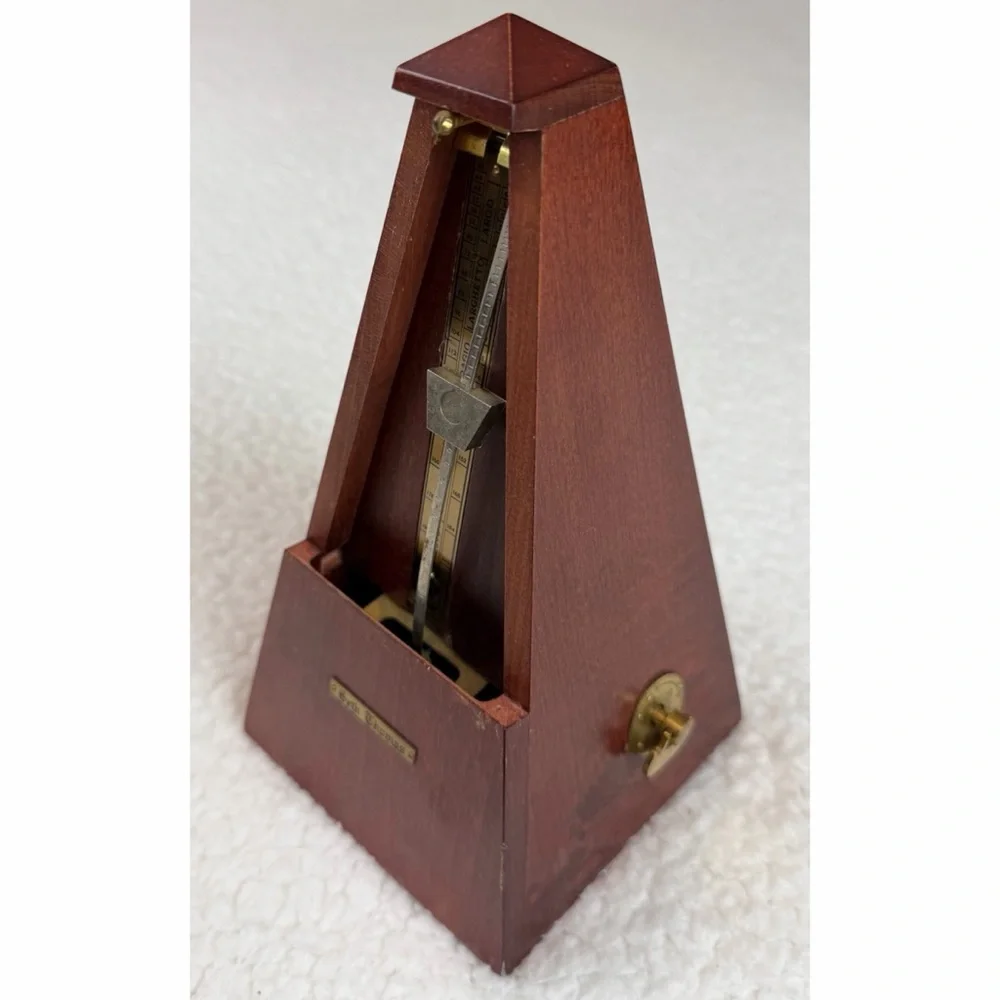 (VTG) SETH THOMAS • Brown Wooden Pyramid Wind-Up Metronome w/ Cover (Working) - Picture 8 of 16